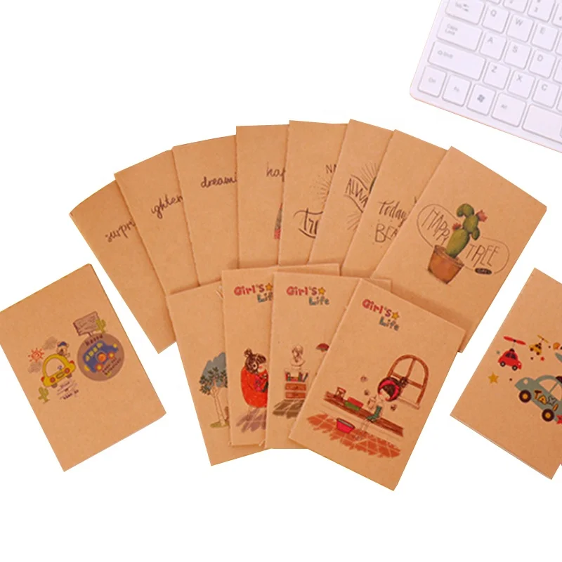 

Many design vintage cute portable Blank inner Kraft paper Mini Diary school kids notebook wholesale custom