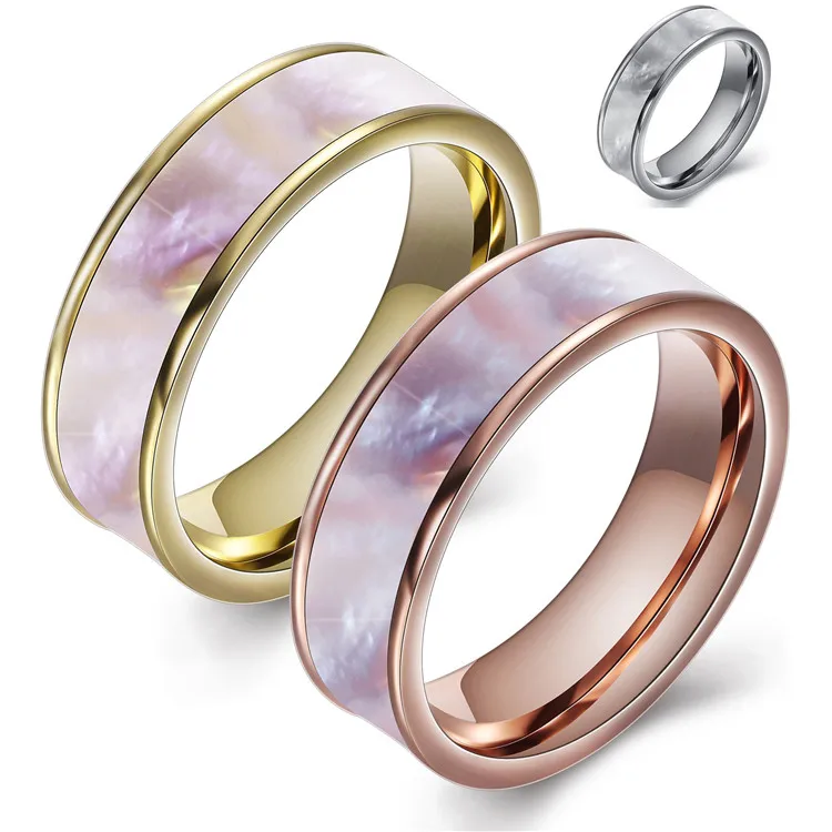 

Fashion Rose Gold Plated Stainless Steel Pure Shell Cover Rings for Women Men