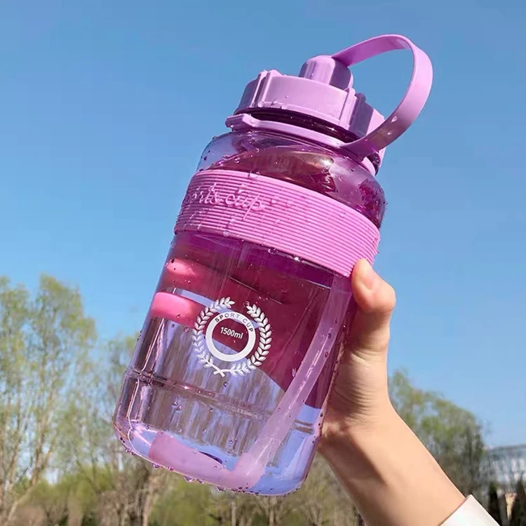 

A1021 Large Capacity Water Bottle with Straw Gym Sports Water Bottles 2000ml Outdoor Portable Leakproof Tritan Plastic Straw Cup, Pink,green,grey,purple