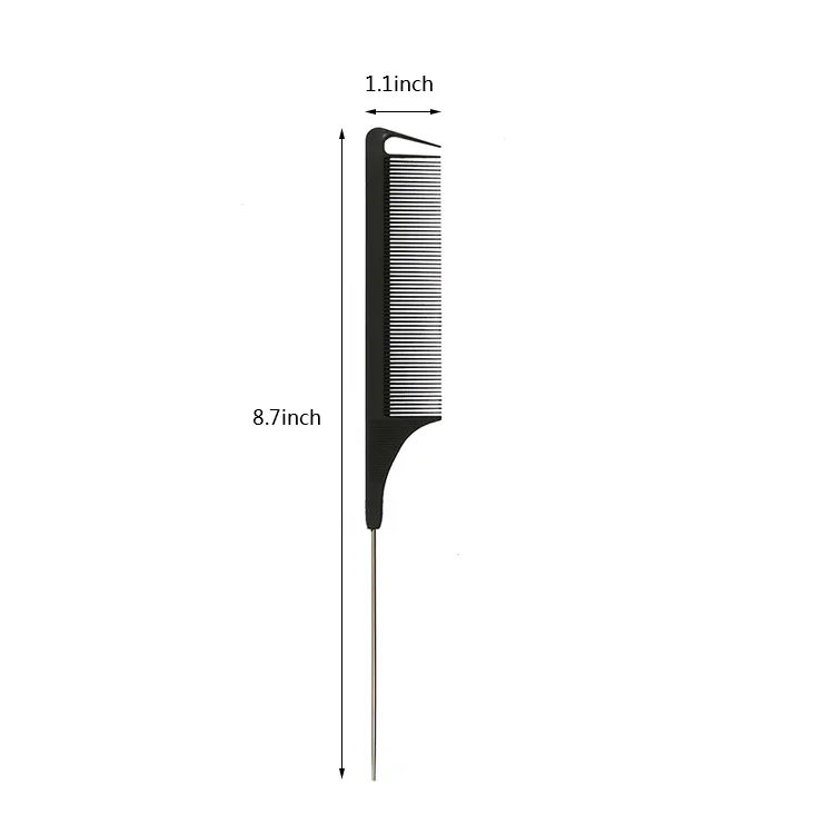 
Private Label Professional Salon Dressing Tool Custom Black Heat Resistant Teasing Comb Pin Tail Stainless Steel Carbon Comb 