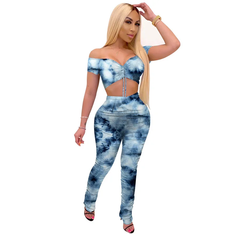 

2020 New arrivals women sexy short sleeve and pants fashion two piece pants set