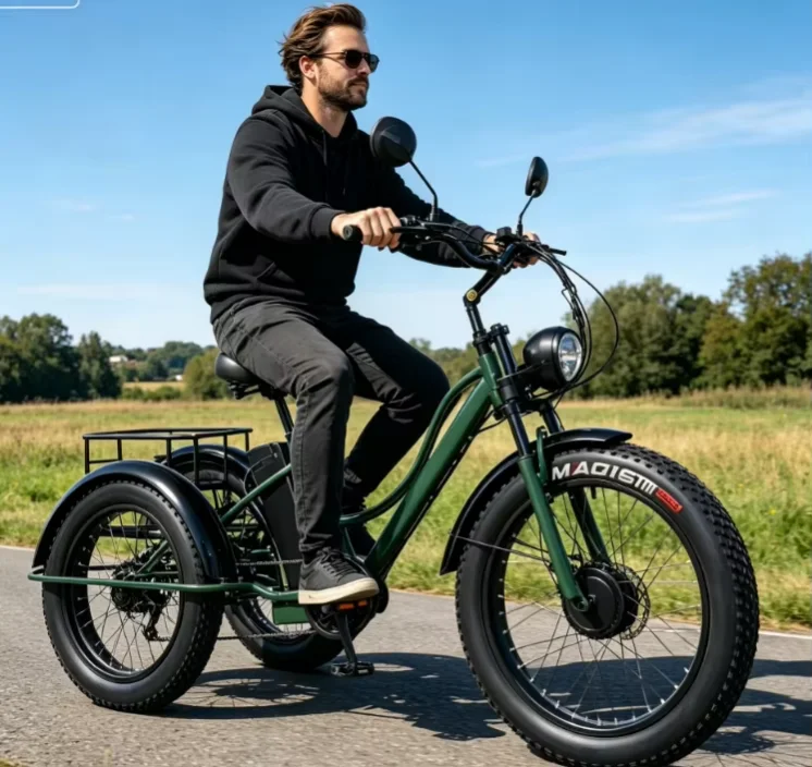 3 Passenger Family Electric Tricycle with LCD Display 7-Speed Removable Lithium Battery Safe Daily Ride for Adults