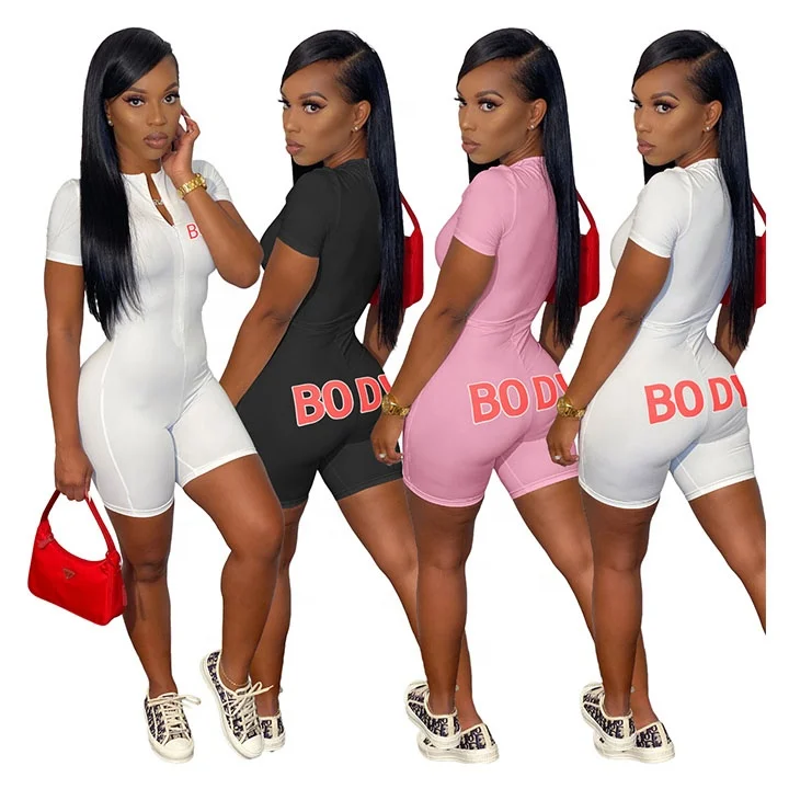 

RX-F156 In stock body print short woman one piece romper jumpsuit short sleeve bodycon sexy rompers for women, As picture shows or customized color