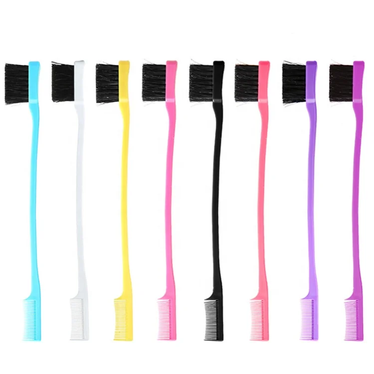 

2021 New ABS Nylon Bristle Hair Edge Control Brush Pink double sided edge control brush for eyebrows