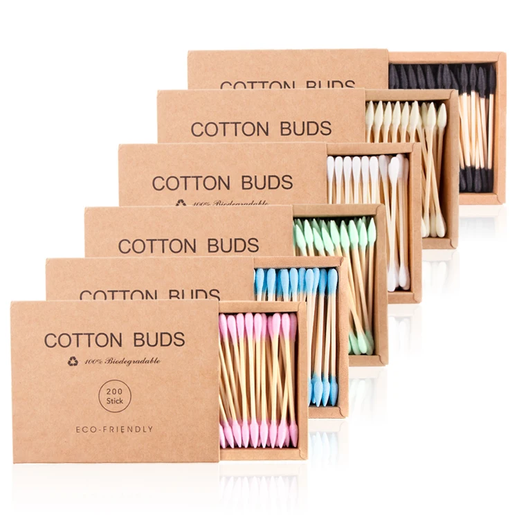 

Private Label 200pcs Drawer Box Biodegradable Colorful Cotton Buds Eco-Friendly Bamboo Ear Cotton Swabs