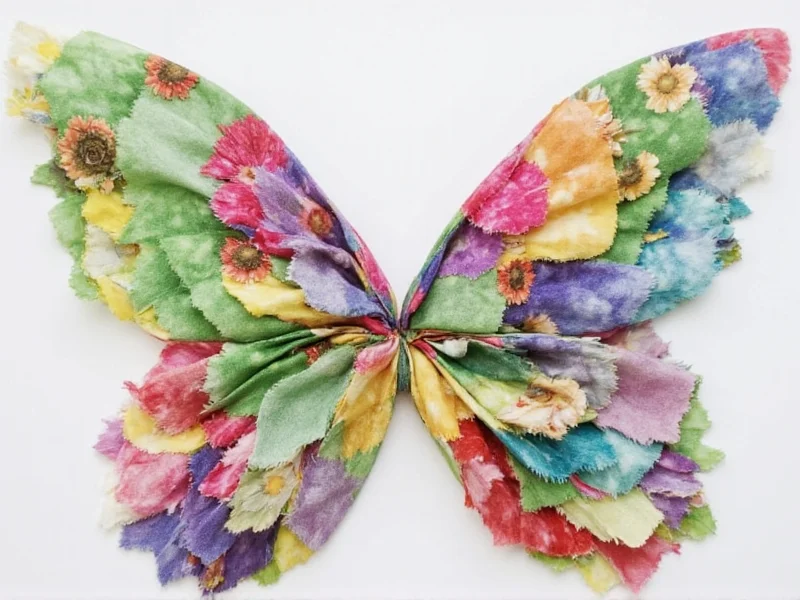 Recycled fabric scraps arranged for fairy wing crafting project