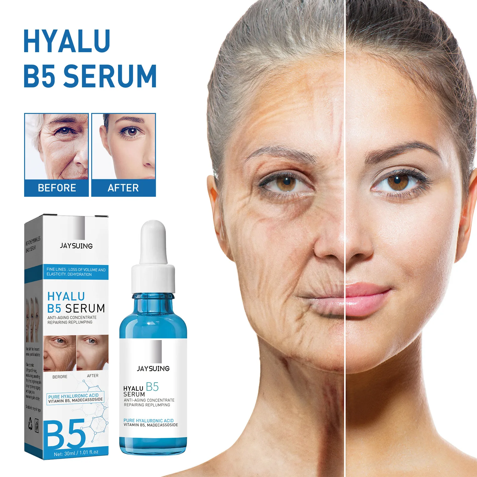 

Hyaluronic Acid Wrinkle Remover Face Serum Vitamin B5 Anti Aging Fade Fine Lines Firming Lifting Moisturizing Skin Care