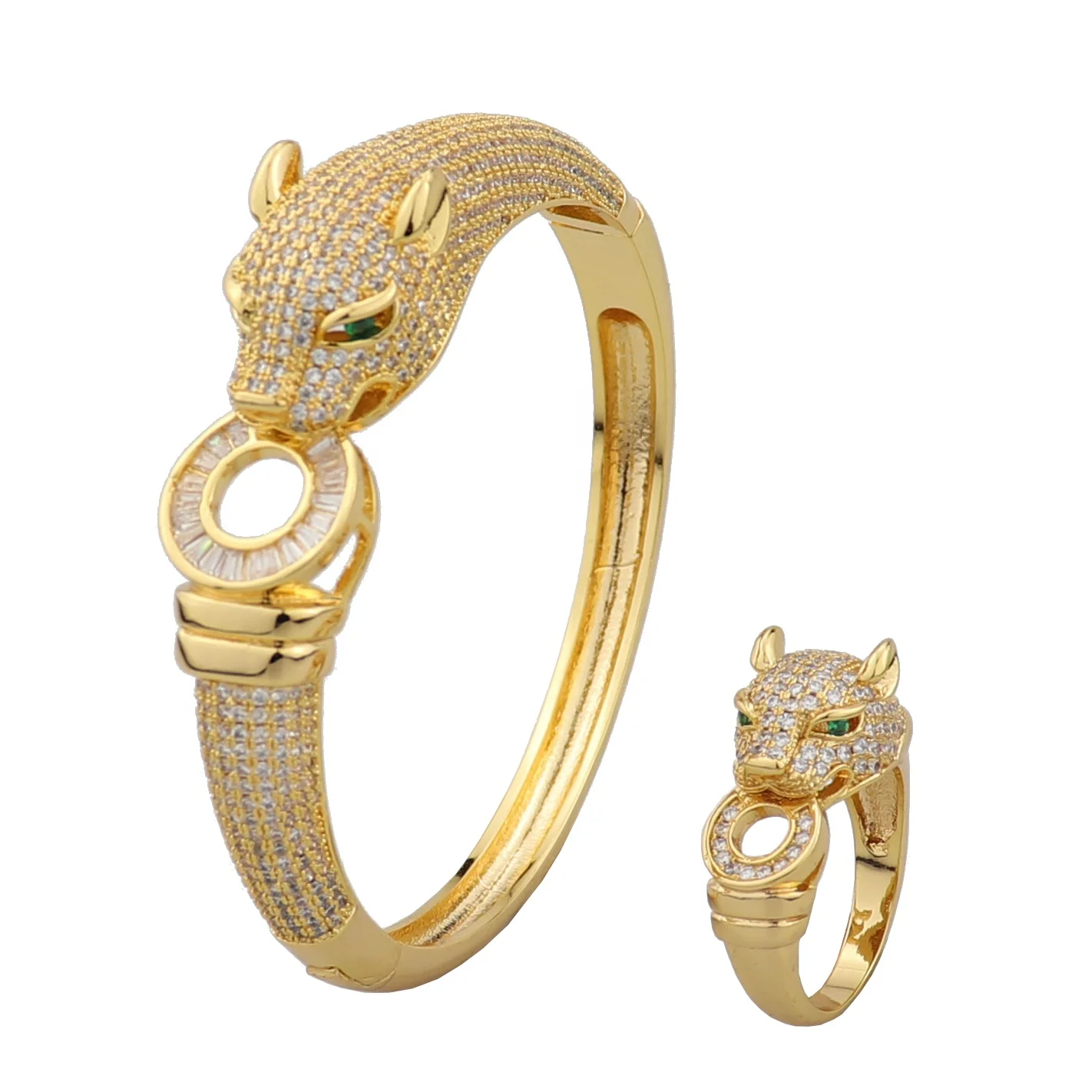 

Leopard head bite ring bangles sets jewelry fashion brand jewelry for gold 18k zircon panther bangle and ring set