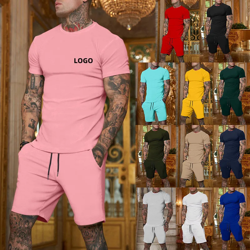 

2022 New Summer mens short set custom logo blank t-shirt shorts sets Sporting Short Sleeve T shirt Two Piece Set