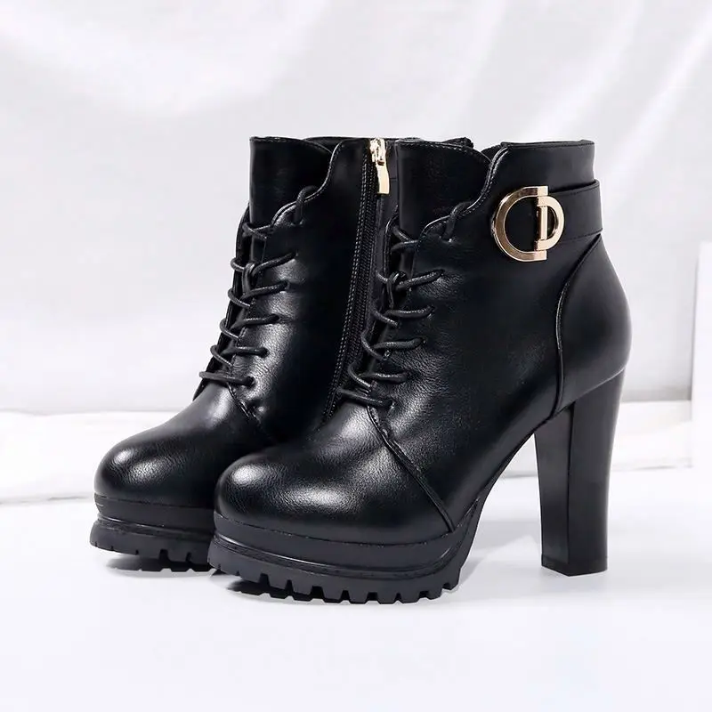 

Artificial Short Plush Super High Heel Warming Ladies Winter Fur Ankle Boots Women with Side Zipper, Black or customized