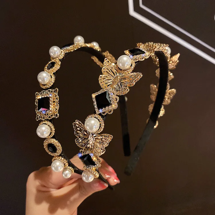 

2021 Korean style New Arrived Women Hair Band Handmade Hair Accessories Crystal Pearl Bead Lace Knot Headband