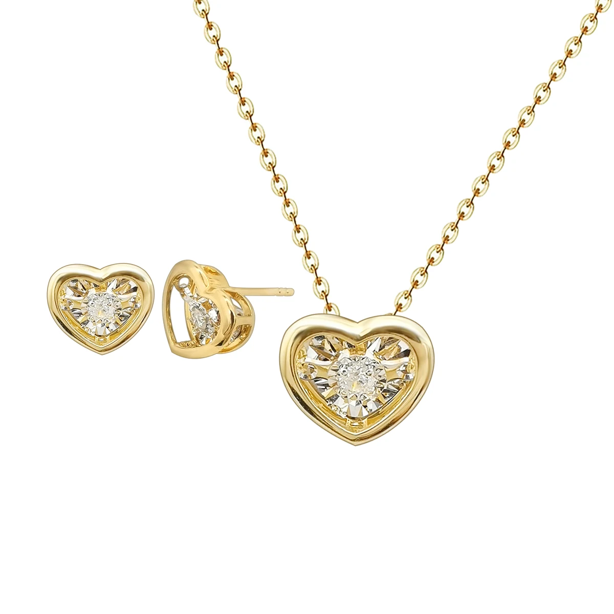 

Hot Sale 18K Real Gold Dancing Diamond Heart Pendant Chain Necklace Earrings Jewelry Set