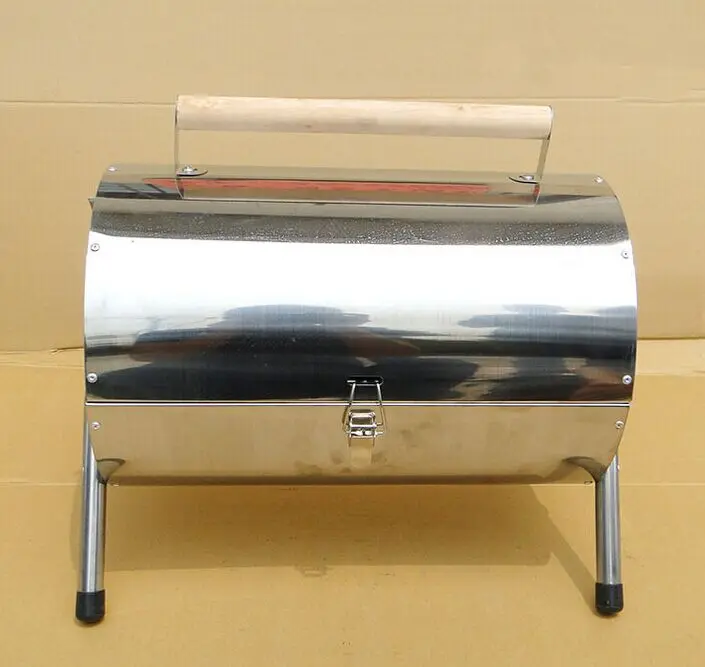 

Stainless Steel Bbq Smoker Small Outdoor For Camping Portable Ss Double Side Barrel Charcoal Grills, Silver/customizable