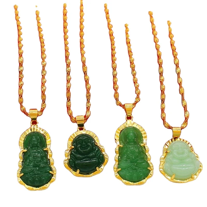 

Hold The New Vietnamese Sand Gold Jewelry Factory Wholesale Gold Inlaid Jade Guanyin Buddha Pendant Necklace For Men And Women