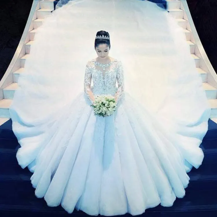 Modest Arabic Beading Plus Size Wedding Dresses Puffy Ball Gowns