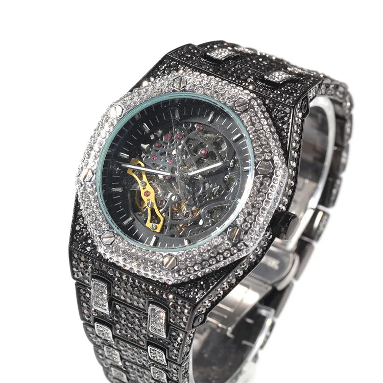 

Hip-Hop Full Diamond Hollow Through The Bottom Fashion Personality Mechanical Watches Women Watch, Picture shows