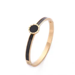 Dr. Jewelry 18K Rose Gold Black Stone Roman Numerals Ladies Enamel Bracelets for Lovers Gifts