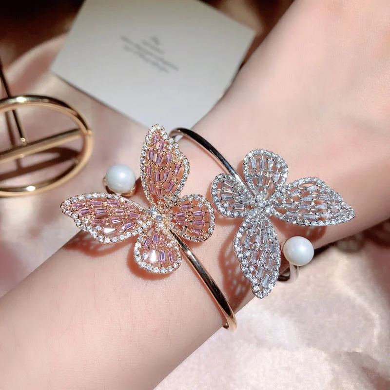 

New Luxury Rose Gold Silver Color Butterfly Bracelet Bangle for Women Open Party Gift Jewelry Wholesale, Picture shows