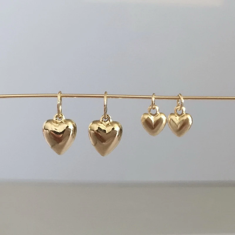 Romantic 14k Gold Filled 7.0mm Puffy Heart Charms for Jewelry Making Bracelet and Necklace
