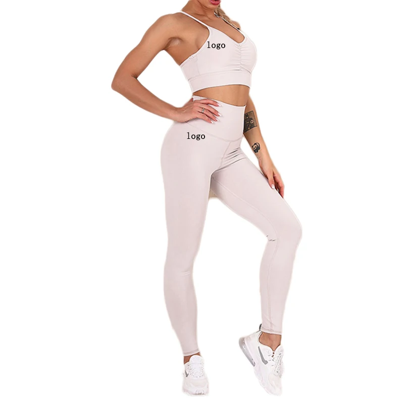 

custom logo Women Activewear Seamless Yoga Top Matched Leggings Gym Set, Solid