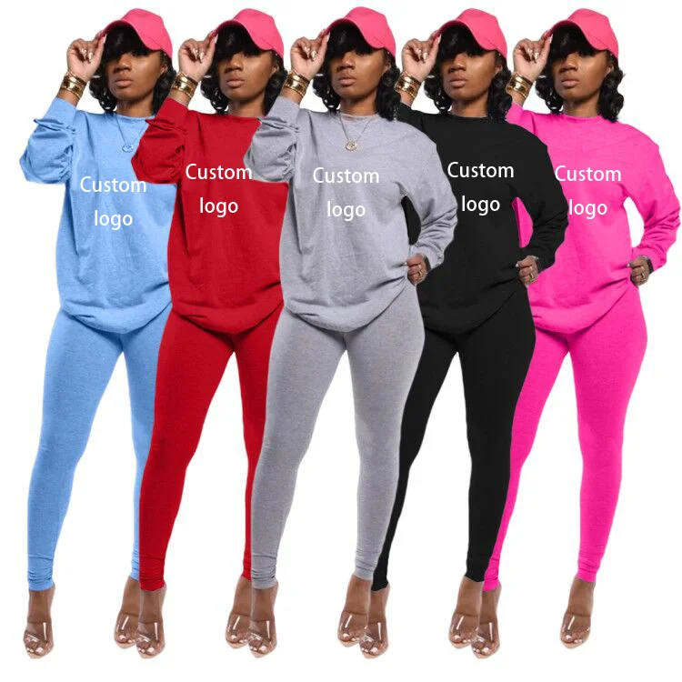 

2021 new arrivals spring and autumn fashion solid color fall sets women trousers long sleeve casual sports women 2pc outfits