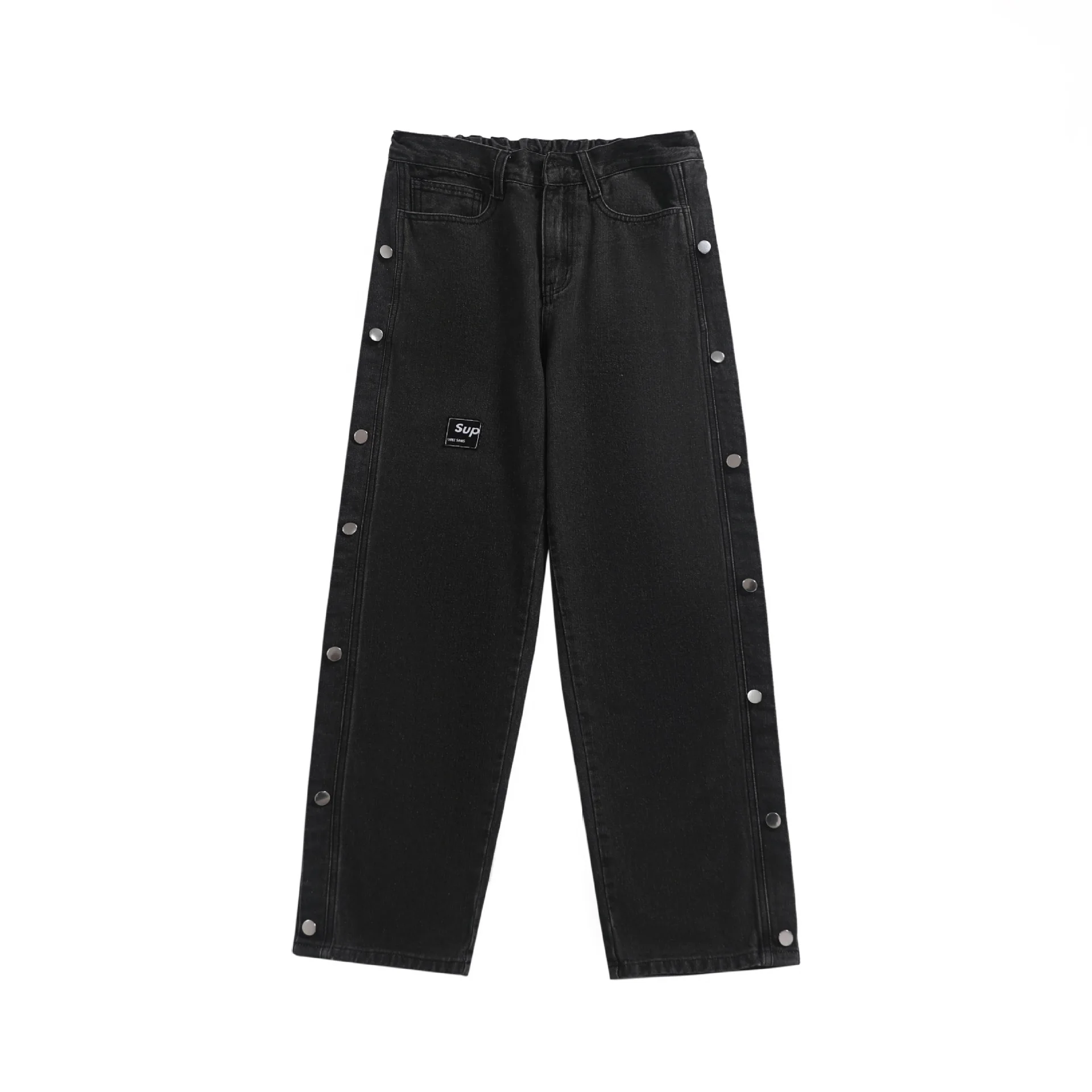 

2021 Spring New INS Trend Street Korean Fashion Breasted Decoration Loose Straight Men's Casual Jeans, Customized color