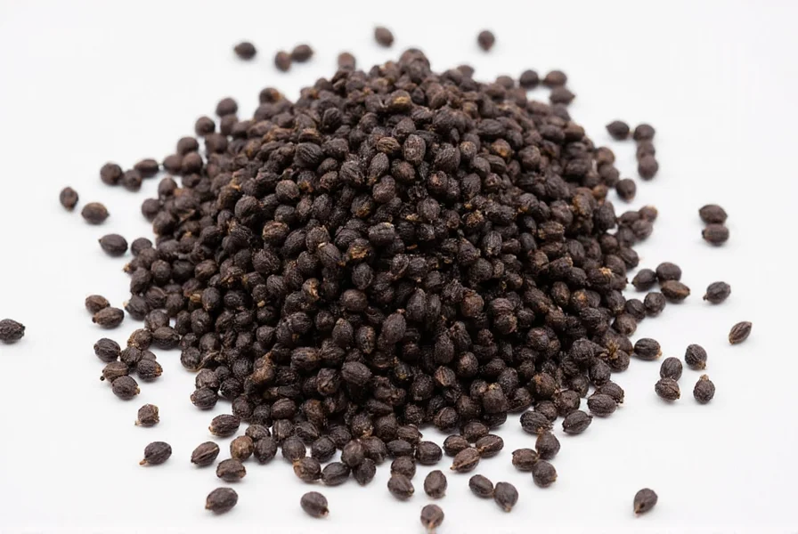 Close-up view of Nigella sativa seeds showing their distinctive black, matte appearance