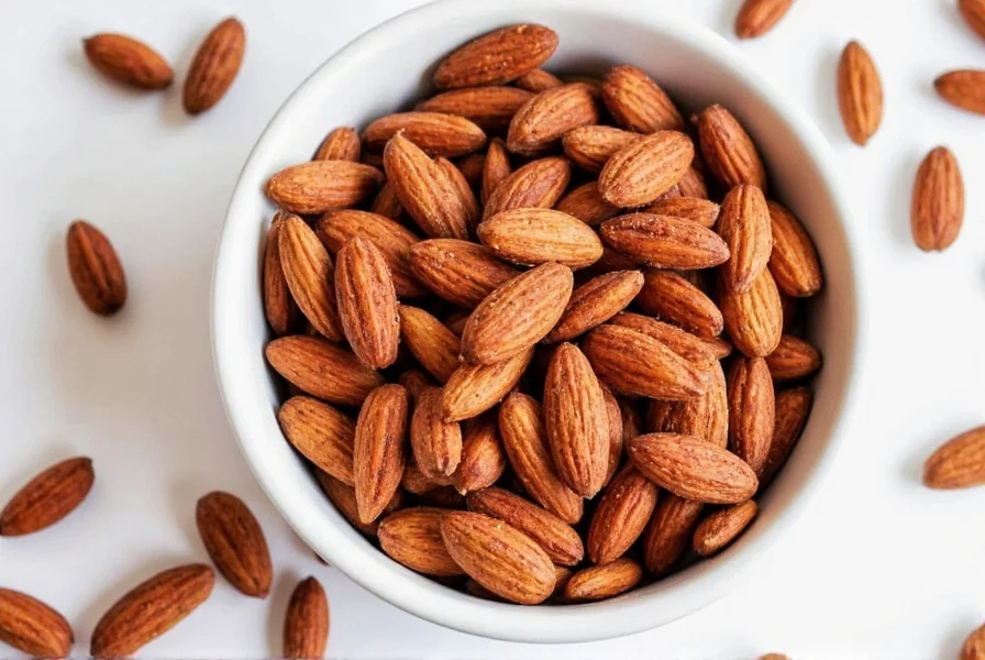 Cinnamon sugar spiced almonds in bowl