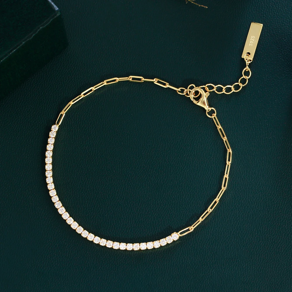 Good Quality Cubic Zirconia 18k Gold Plated 925 Sterling Silver Adjustable Chain Link Bracelets for Women Jewelry