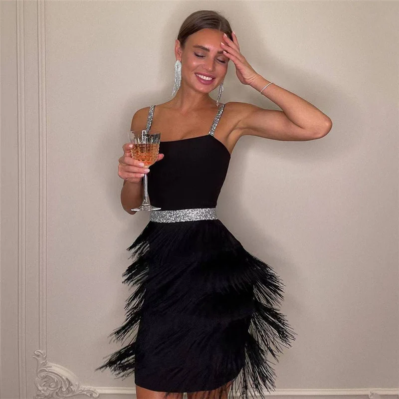 

Spring Summer 2022 New Women's Halter Sexy Backless Fashion Fringed Slim Dress