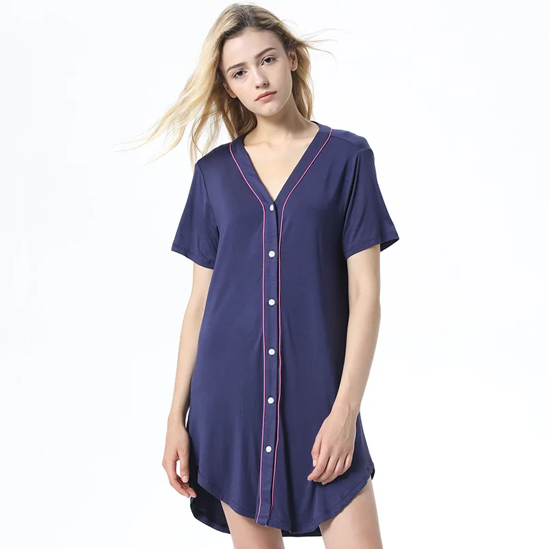 

PANEW1551Girl Modal V neck button front pyjama night dress shirt valentines pajamas