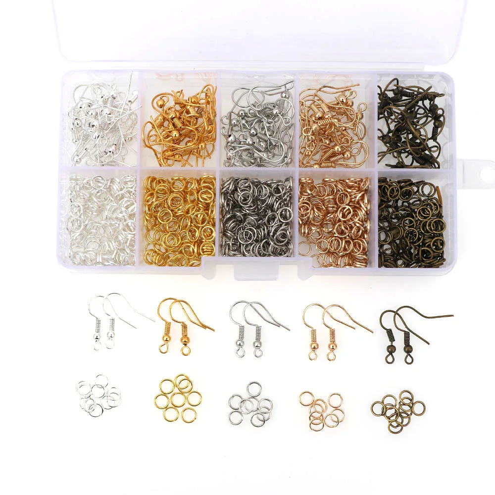 

Wholesale Silver Gold Plated Colors Jump Rings Split Rings Earrings Hooks Jewelry Findings Kit Diy Earrings Jewelry Making, Gold, silver, gun black, white k, kc gold.