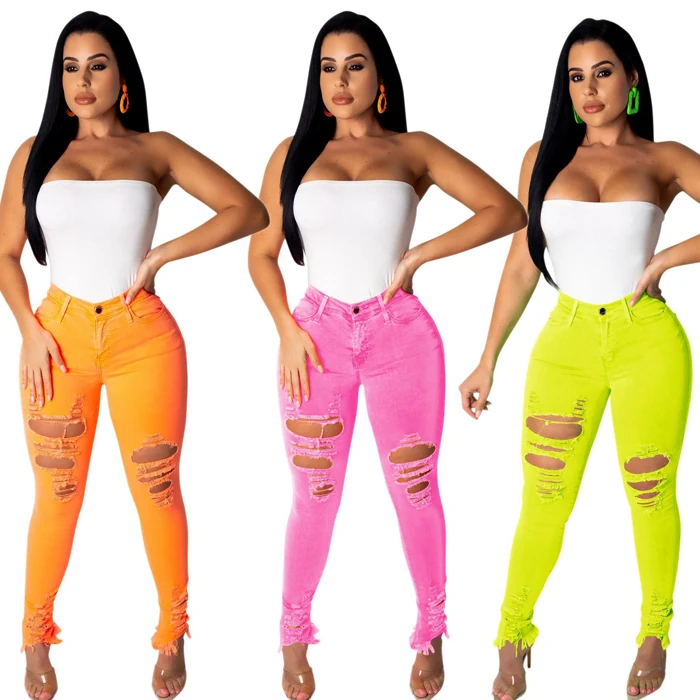 

FS1907A Hot sale new style women bright color jeans pants