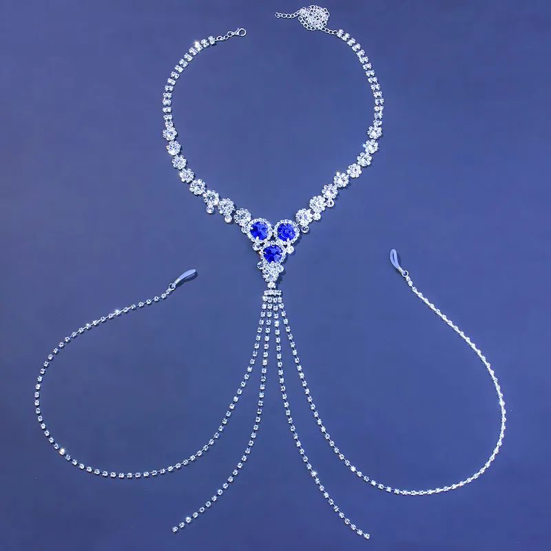 

Amazon full Diamond Sapphire milk European nightclubs focus on fashion diamond body chain chest chain, Golden color