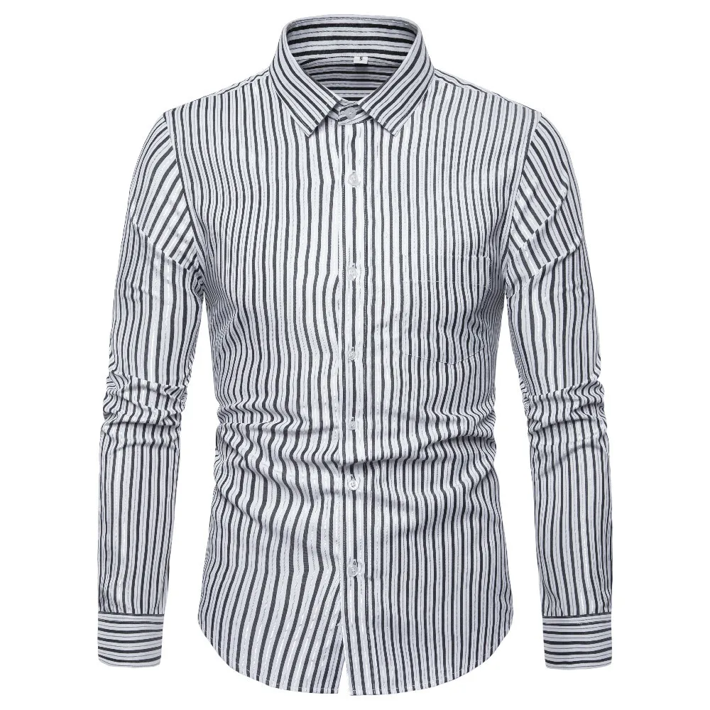 

Men's Casual Striped Shirt Cotton Business Full Long Sleeve Dress Shirts Male Social Shirt
