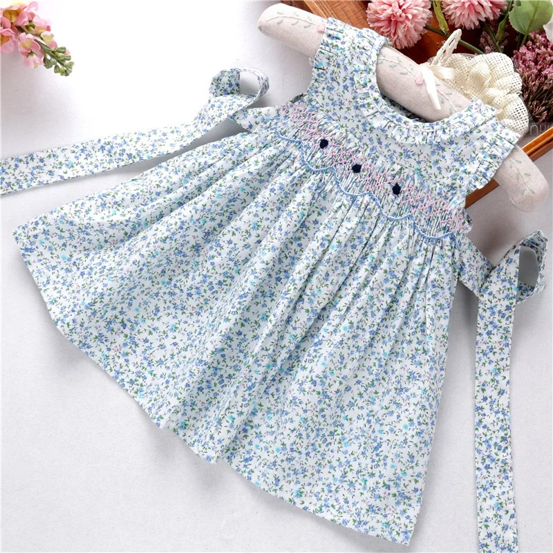 

toddler smocked clothing baby dresses for girl's clothing floral ruffles flower kids boutiques sky blue children clothes