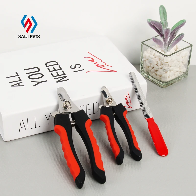 

Saiji dropshipping pink red cat claw scissors with file stainless steel grooming trimmer dog nail clipper, Red, black, green, customized color