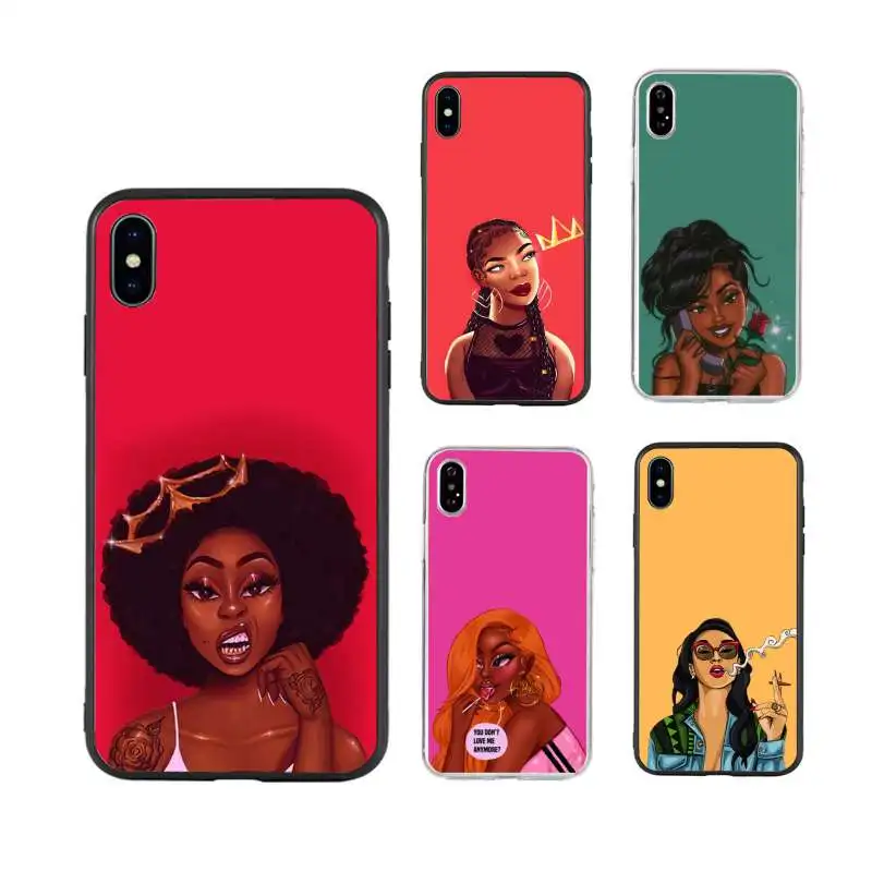 

Melanin Poppin African American Black woman queen for iphone 11 case 6 6s 6SP 7 8 8S plus X XR XS max TPU cases