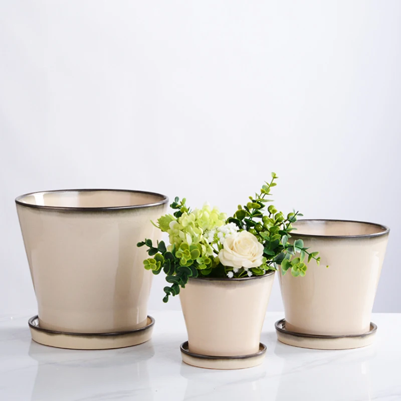 

Factory Modern 3 Set Planter Stand Plant Pots Round Flower Plant Ceramic Tray For Indoor Outdoor Potted Home Decor Flower Stand