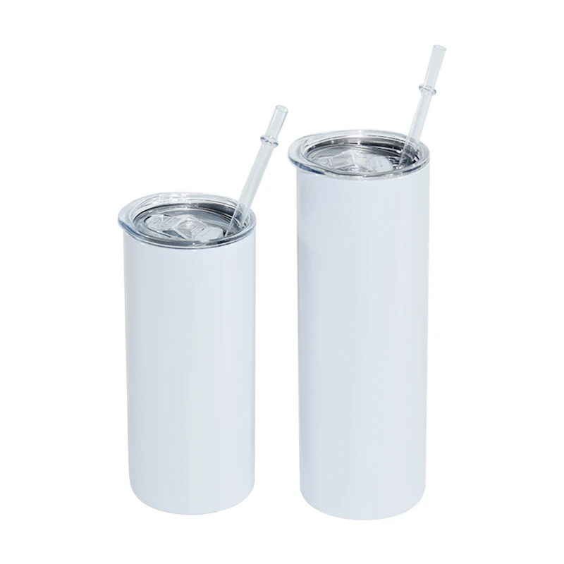 

USA Warehouse Wholesale RTS 18/8 Stainless Steel Double Wall Blank 20oz Skinny Straight Sublimation Tumbler With lids and straw, White