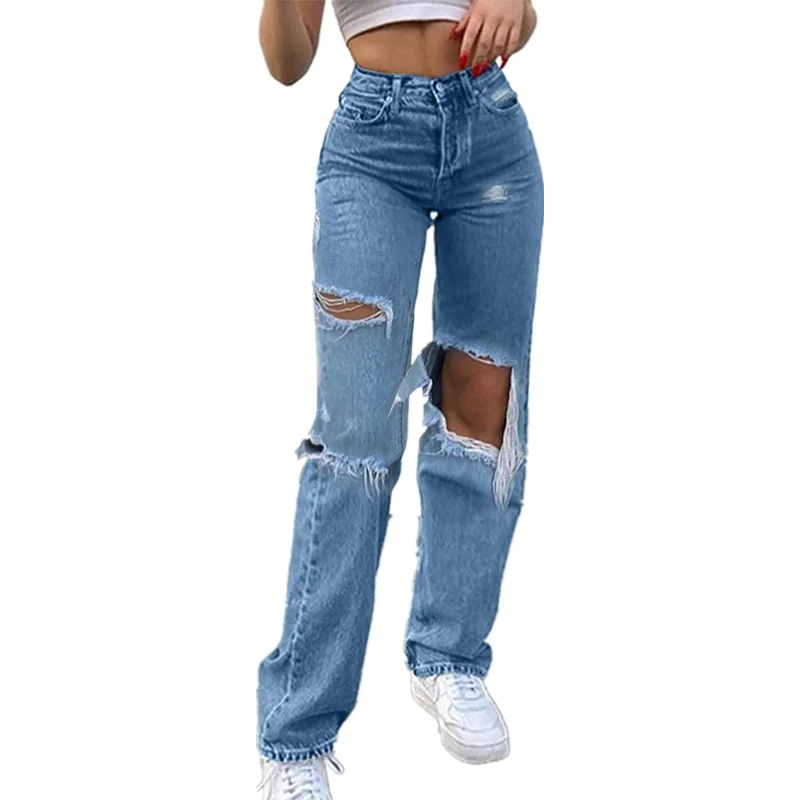 

Ripped Straight Women's jeans Baggy Vintage High Waist Boyfriends Mom y2k Denim Distressed Streetwear 2021 Female