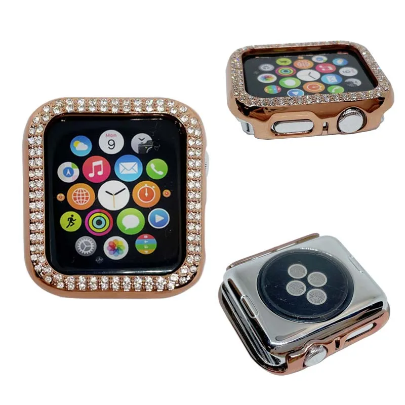 

2021 Direct Shipping Luxury Sparkly Rhinestone Diamond Chrome Plating Shiny PC Plastic Cover Case For Apple Watch 7, Customizable