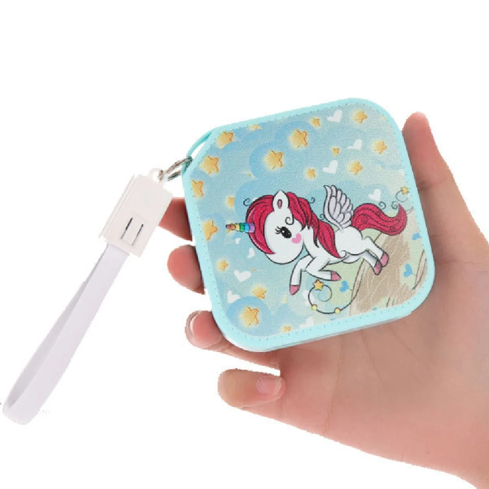 

10000mAh Cute Gift Unicorn Power Bank with Hanging Ring Built-in Cable Battery Pack, Pink, white, green