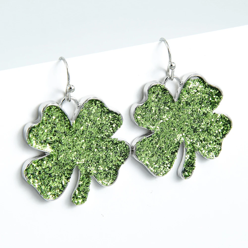 

Veijer Hot Sale 2021 jewelry Silver St Patrick Lucky Clover Green Clover Women Big hoop earrings