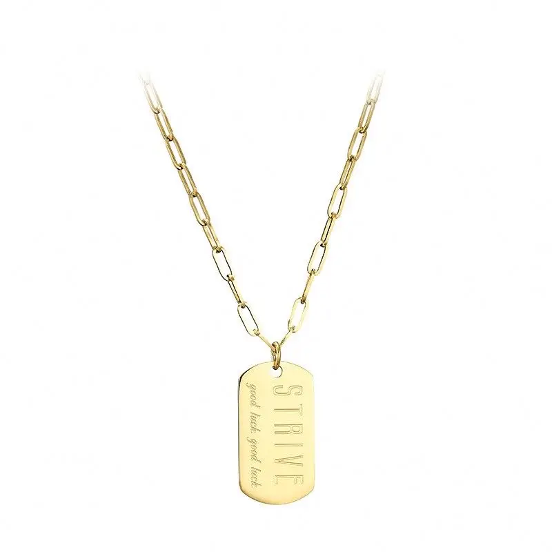 

Engraved Necklace Gold Plated Stainless Steel Jewlery Lucky Charm Thick Pendant Necklace, Gold color