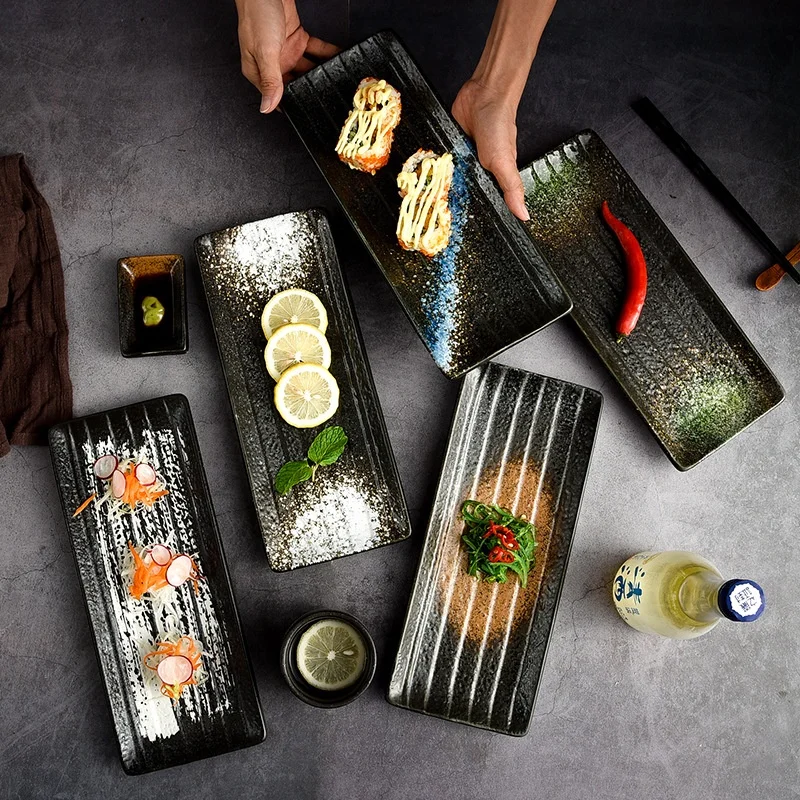 

Wholesale Custom Made  Ceramic Stoneware Rectangle Shape Dining Plates for Home