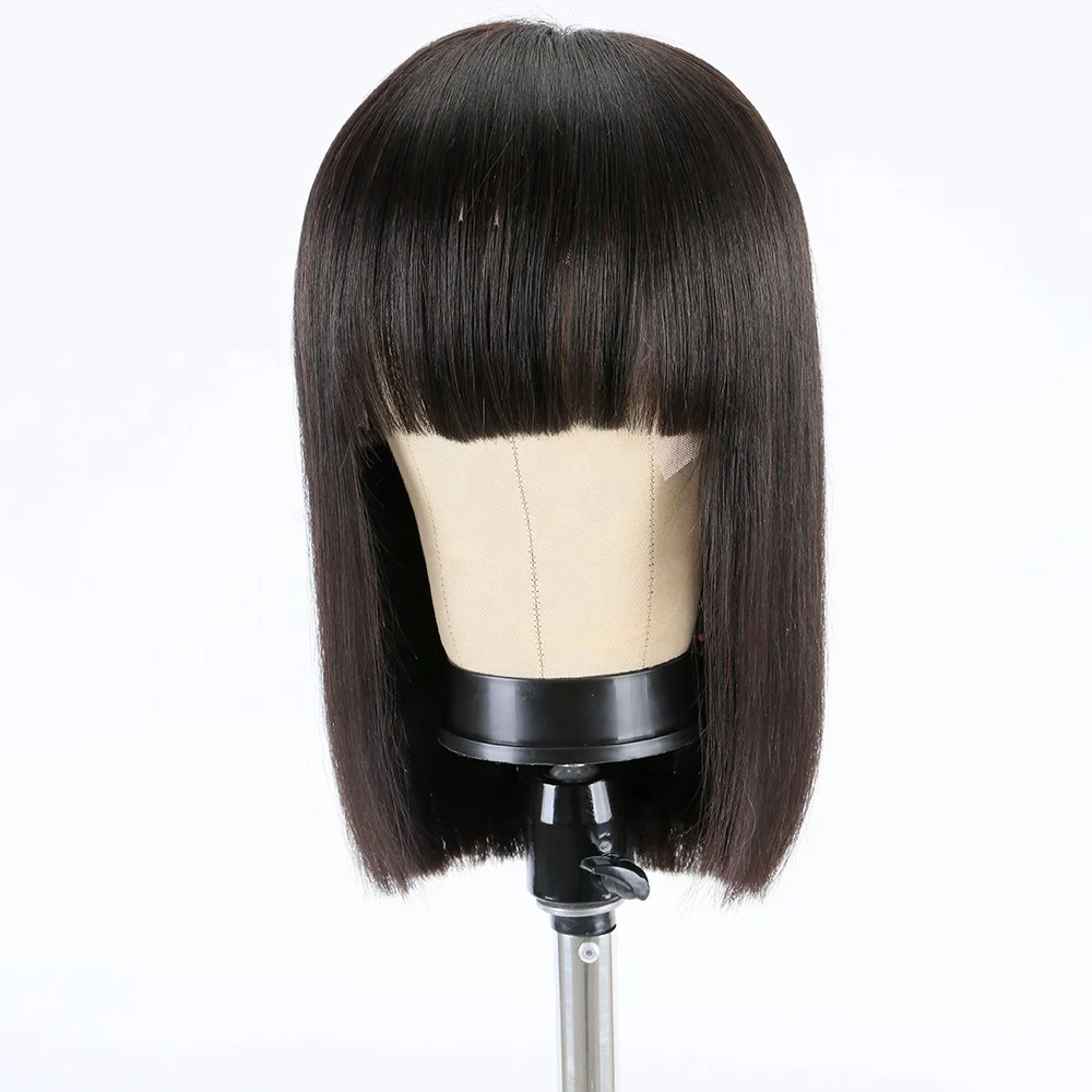 

2020 new style pure human hair wigs brazilian hair 13X6 lace front wig short bob wigs with hair bang