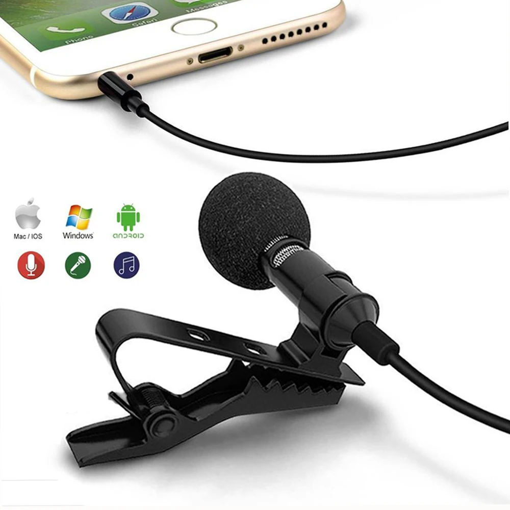 

Microphone Lavalier Mini Audio  studio microphone recording Collar Condenser Lapel mic for mobile phone, Black