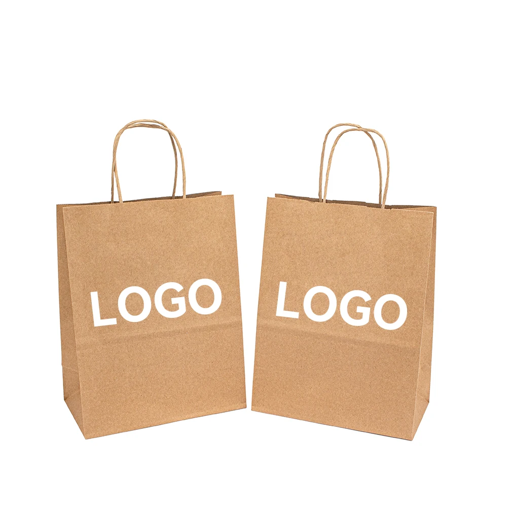 

Custom Logo Large Eco Friendly Gift Shopping Packaging Full Color Recyclable 100 Gsm Brown Kraft Paper Bags With Twisted Handles