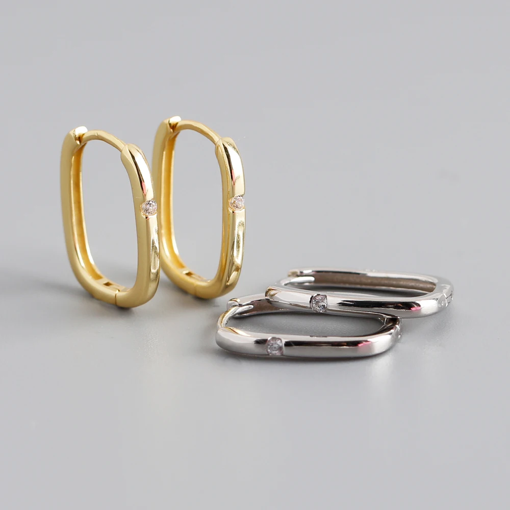 New 925 Silver square Cz Diamond Hoop Earrings Jewelry 18K Gold Plated Sterling Silver  Hoop Earrings for Women